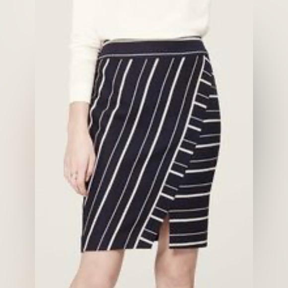 LOFT Striped Faux Wrap Pencil Skirt - Picture 2 of 11